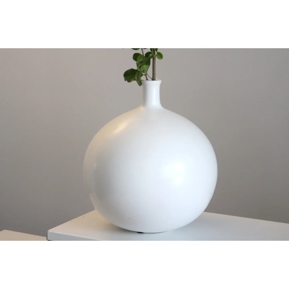 Large Textured‎ Round Ceramic Vase White 10.5